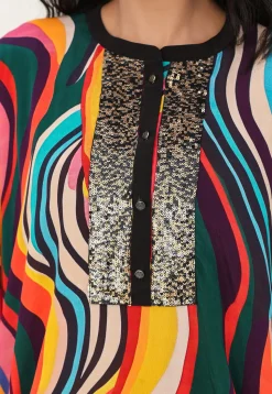 Digital Printed Crepe Kaftan Style Kurta Set in Multicolor