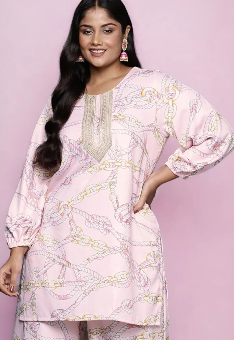 Digital Printed Crepe Kurti in Pink