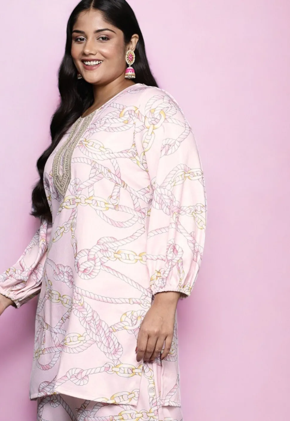 Digital Printed Crepe Kurti in Pink