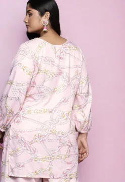 Digital Printed Crepe Kurti in Pink