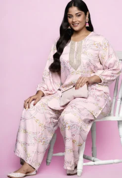 Digital Printed Crepe Kurti in Pink