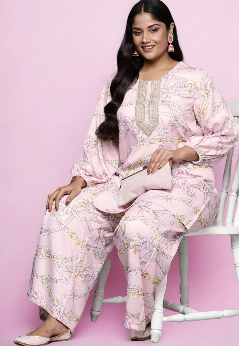 Digital Printed Crepe Kurti in Pink