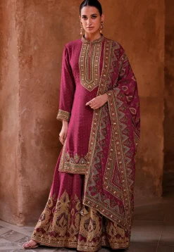 Digital Printed Crepe Pakistani Suit in Purple