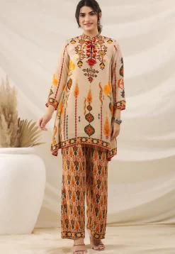 Digital Printed Crepe Pakistani Suit in Light Beige