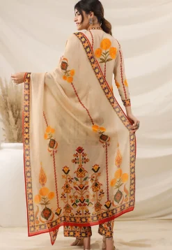 Digital Printed Crepe Pakistani Suit in Light Beige