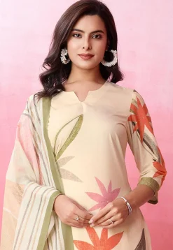 Digital Printed Crepe Pakistani Suit in Beige