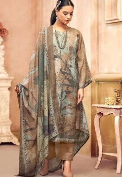 Digital Printed Crepe Pakistani Suit in Light Brown