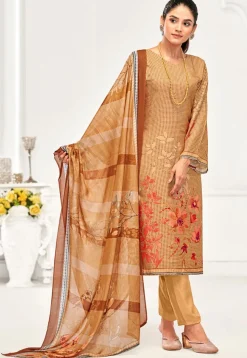 Digital Printed Crepe Pakistani Suit in Beige