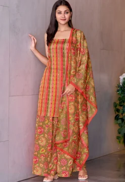 Digital Printed Crepe Pakistani Suit in Multicolor