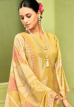 Digital Printed Crepe Pakistani Suit in Yellow
