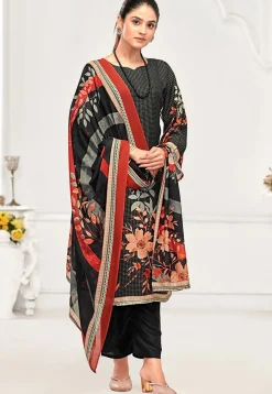 Digital Printed Crepe Pakistani Suit in Black