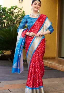 Digital Printed Crepe Saree in Red