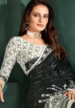 Digital Printed Crepe Saree in Black