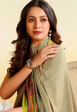 Digital Printed Crepe Saree in Dusty Green