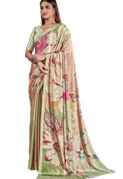 Digital Printed Crepe Saree in Multicolor