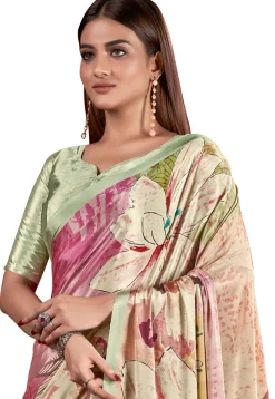 Digital Printed Crepe Saree in Multicolor