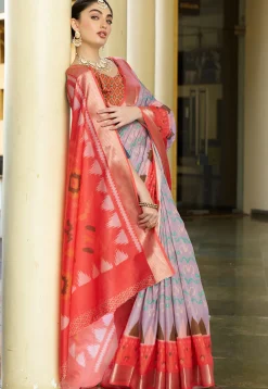 Digital Printed Crepe Saree in Light Purple