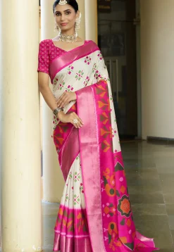 Digital Printed Crepe Saree in Cream