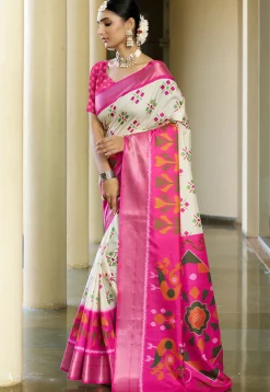 Digital Printed Crepe Saree in Cream