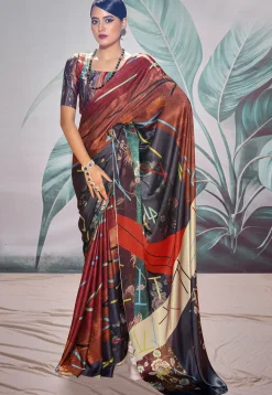 Digital Printed Crepe Saree in Multicolor