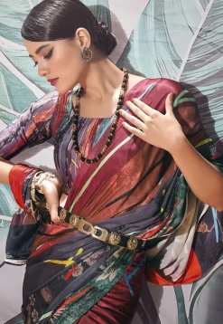 Digital Printed Crepe Saree in Multicolor
