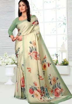 Digital Printed Crepe Saree in Pastel Green