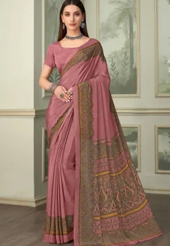 Digital Printed Crepe Saree in Pink