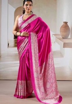 Digital Printed Crepe Saree in Fuchsia