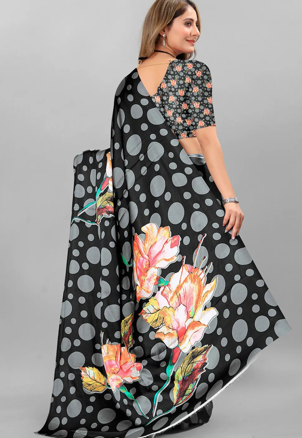 Digital Printed Crepe Saree in Black