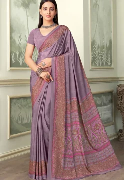 Digital Printed Crepe Saree in Purple