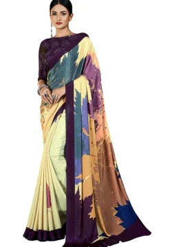 Digital Printed Crepe Saree in Multicolor