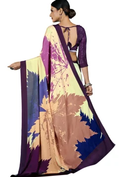 Digital Printed Crepe Saree in Multicolor