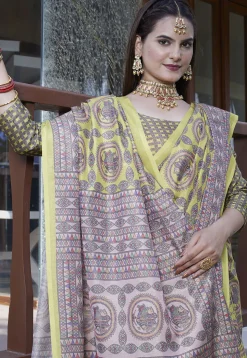 Digital Printed Crepe Saree in Light Green