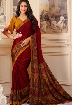 Digital Printed Crepe Saree in Maroon