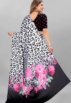 Digital Printed Crepe Saree in White