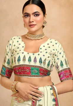Digital Printed Crepe Saree in Cream