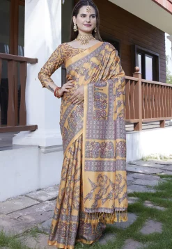 Digital Printed Crepe Saree in Yellow
