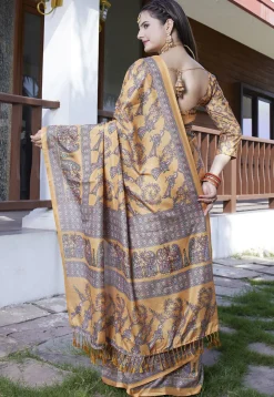 Digital Printed Crepe Saree in Yellow