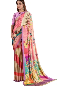 Digital Printed Crepe Saree in Multicolor