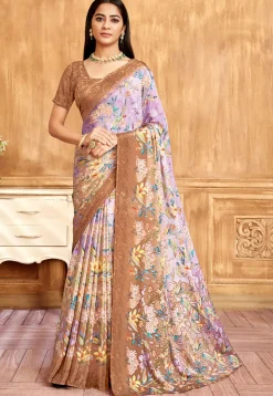 Digital Printed Crepe Saree in Purple