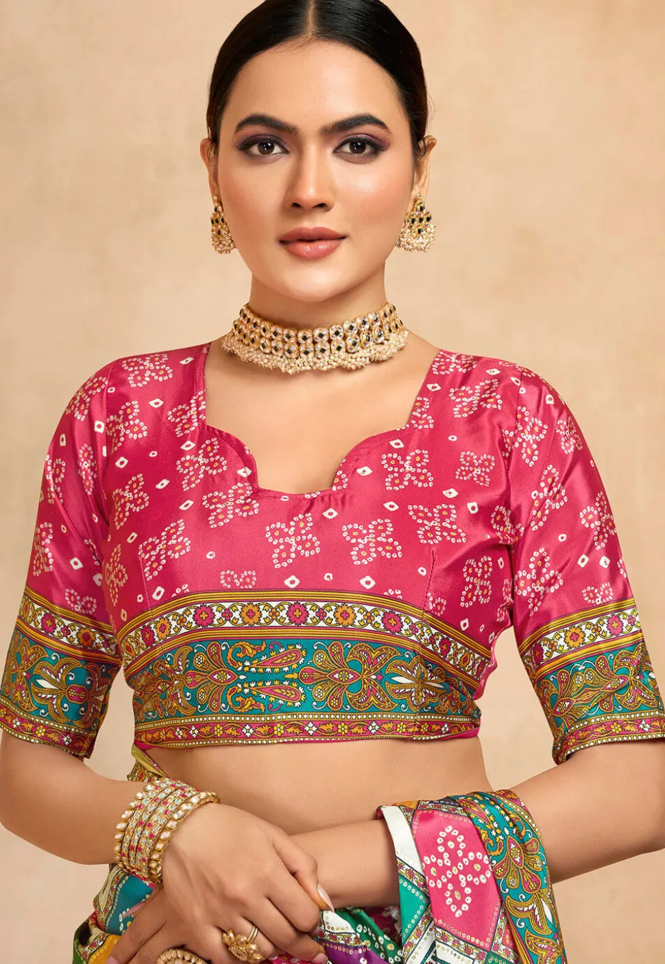 Digital Printed Crepe Saree in Multicolor