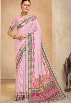 Digital Printed Crepe Saree in Pink