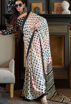 Digital Printed Crepe Saree in Off White