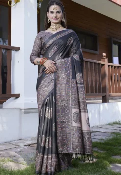 Digital Printed Crepe Saree in Black