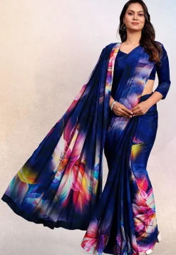 Digital Printed Crepe Saree in Royal Blue