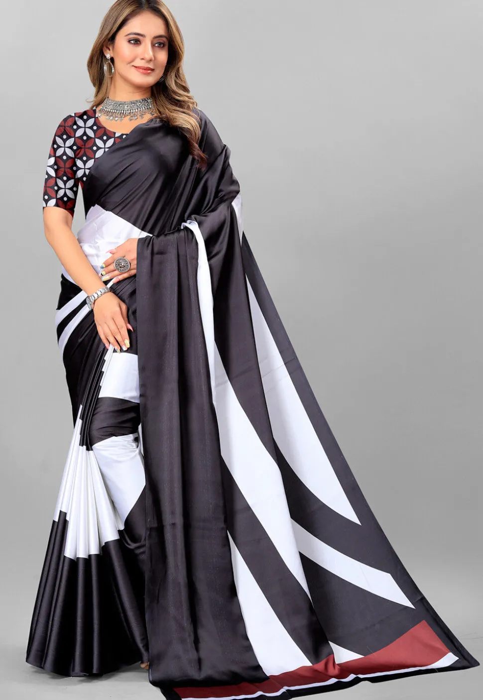 Digital Printed Crepe Saree in Black