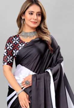Digital Printed Crepe Saree in Black