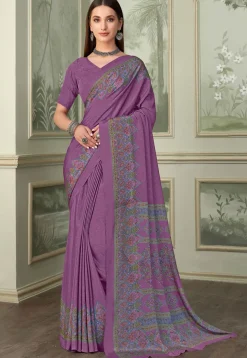 Digital Printed Crepe Saree in Purple