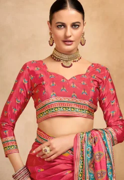 Digital Printed Crepe Saree in Pink