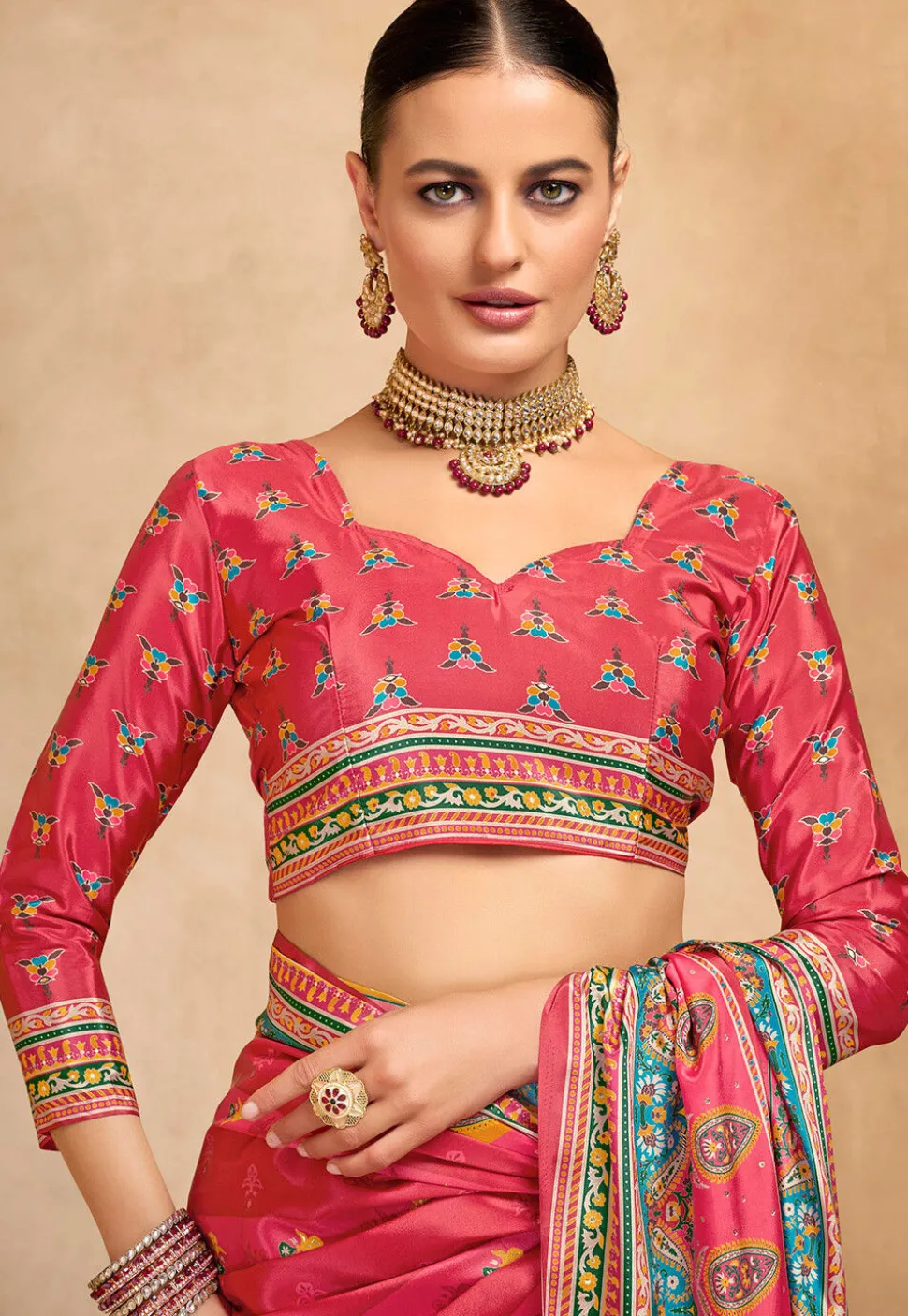 Digital Printed Crepe Saree in Pink